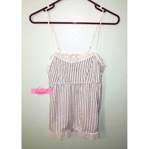 Vertical Striped Navy Lace Mesh Empire Waist Babydoll Flowy Sleeveless Tank Top